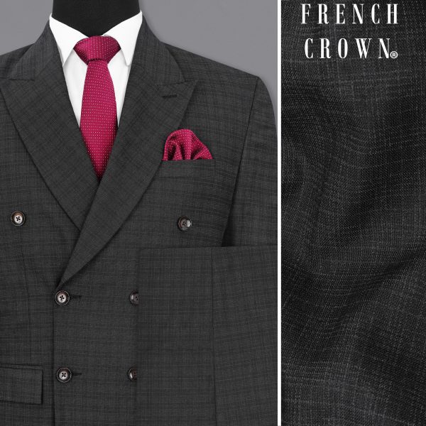 Zeus Gray Plaid Double Breasted Suit For Cheap