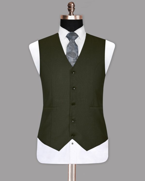 Army Green Micro Dotted Wool Blend Waistcoat Cheap - Image 2