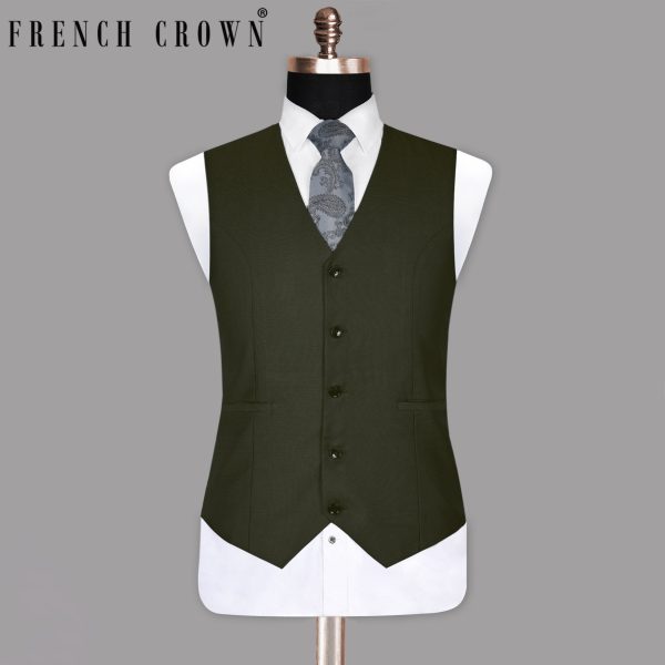 Army Green Micro Dotted Wool Blend Waistcoat Cheap