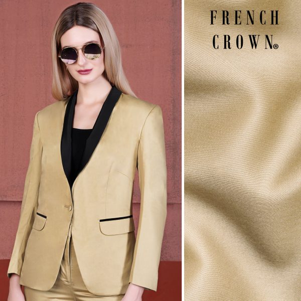 Hazelnut Cream Subtle Sheen with Black Lapel Single Breasted Women s Blazer Online