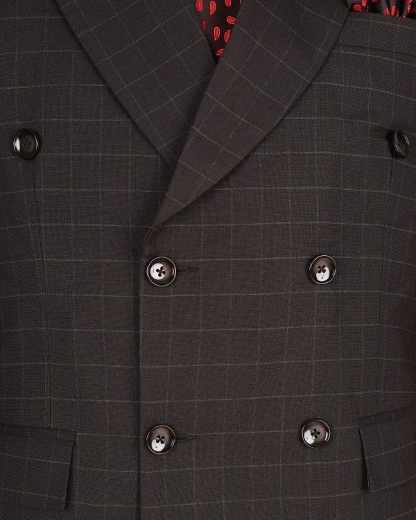 Thunder Brown windowpane Double Breasted Blazer on Sale - Image 4