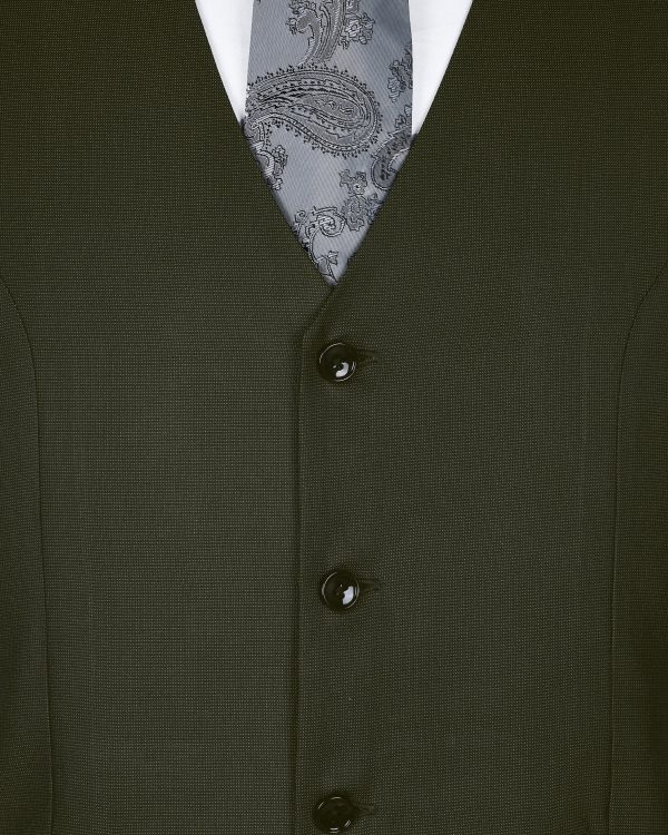 Army Green Micro Dotted Wool Blend Waistcoat Cheap - Image 4