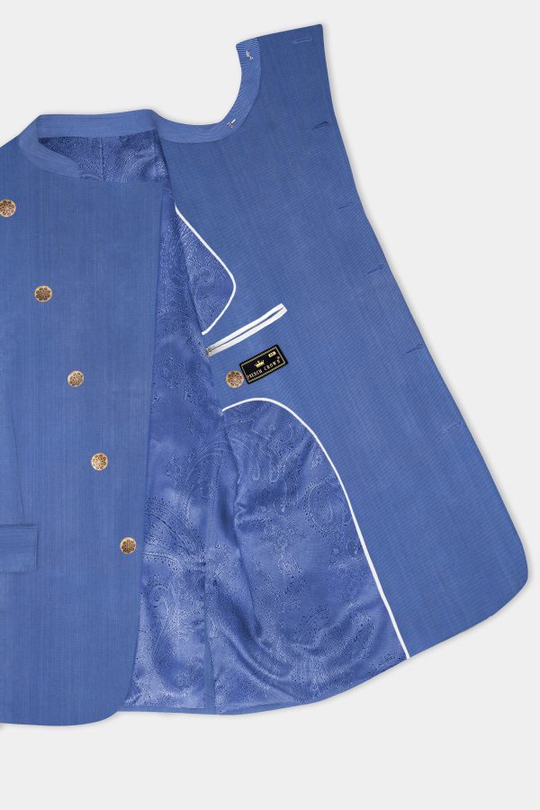 Twilight Blue Premium Cotton Cross Placket Bandhgala Suit For Cheap - Image 4