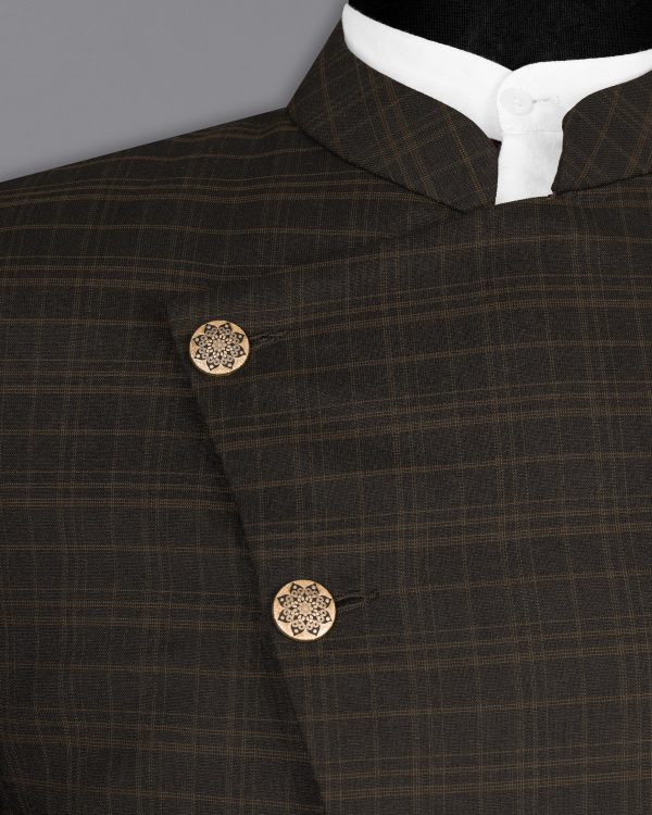 Wood Bark windowpane Wool Rich Cross Placket Bandhgala Blazer on Sale - Image 4