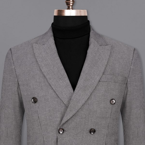 Pale Slate Gray and Black Premium Cotton Double Breasted Blazer Online Hot Sale