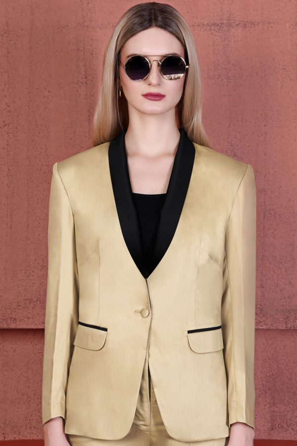 Hazelnut Cream Subtle Sheen with Black Lapel Single Breasted Women s Blazer Online - Image 4