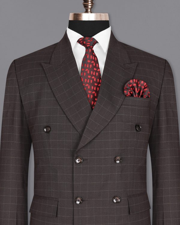 Thunder Brown windowpane Double Breasted Blazer on Sale - Image 2