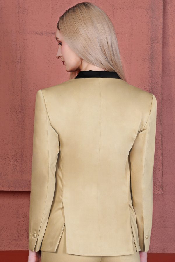Hazelnut Cream Subtle Sheen with Black Lapel Single Breasted Women s Blazer Online - Image 5