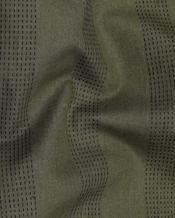 Merlin Green With Black Embroider Lines Twill Premium Cotton Shirt For Cheap - Image 2