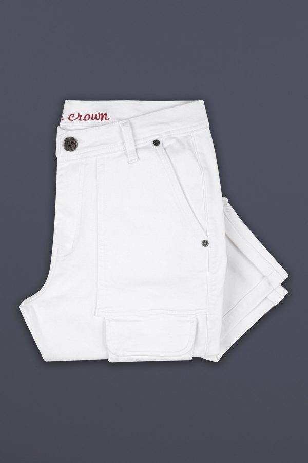 Bright White Rinse Wash Stretchable Cargo Denim Sale - Image 5