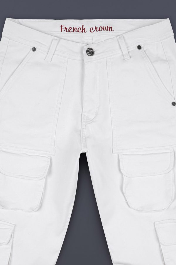Bright White Rinse Wash Stretchable Cargo Denim Sale - Image 4
