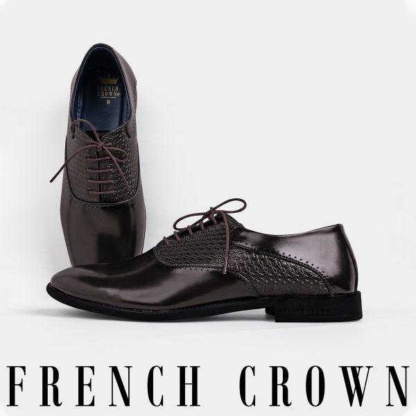 Brown Textured Vegan Leather Derby Shoes Discount