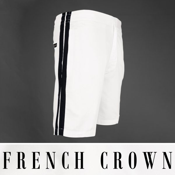 Bright White with Black Striped Super Soft Premium Cotton Designer Shorts For Sale