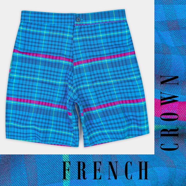 Curious Blue with Barney Pink Multicolor Checkered Chambray Shorts Online Hot Sale