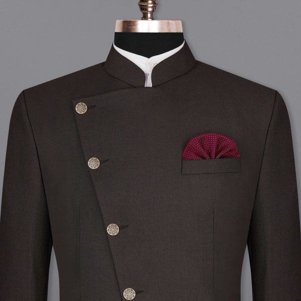 Baltic Sea Brown Cross Placket Bandhgala Blazer Online now