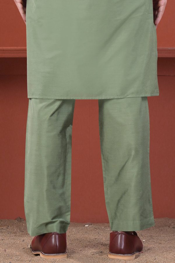Olive Green Subtle Sheen Viscose Pajama F-8946 Supply - Image 3